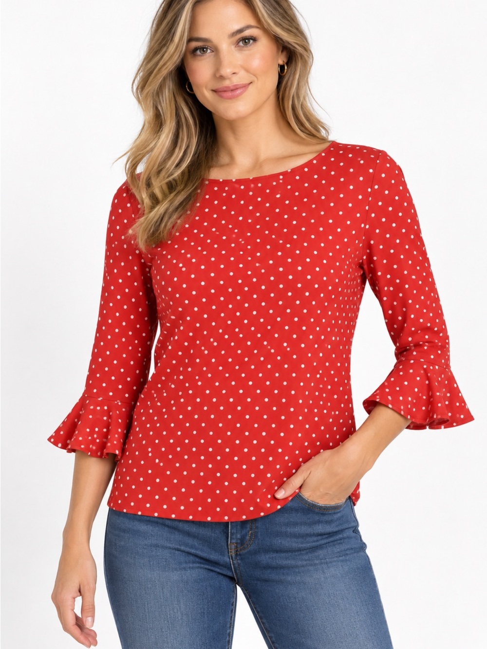 RALPH LAUREN Red Polk Dot
Bell Sleeve Top Sz 1X